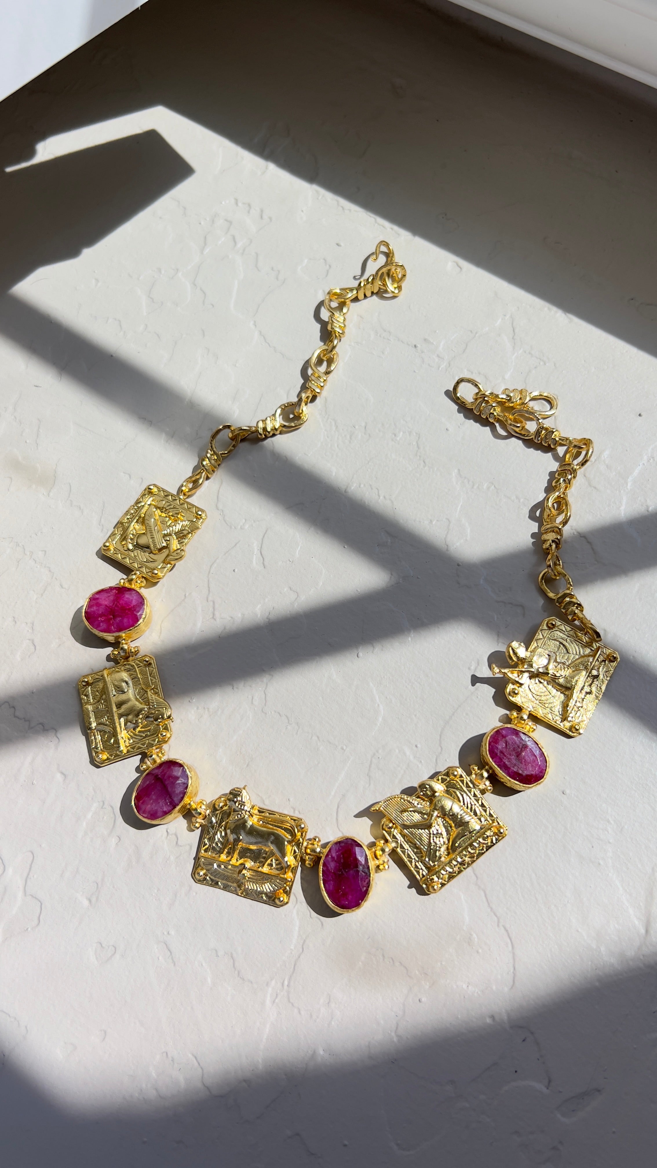 Pharaoh & Natural Unheated Ruby Statement Necklace – 18K Gold-Plated Silver