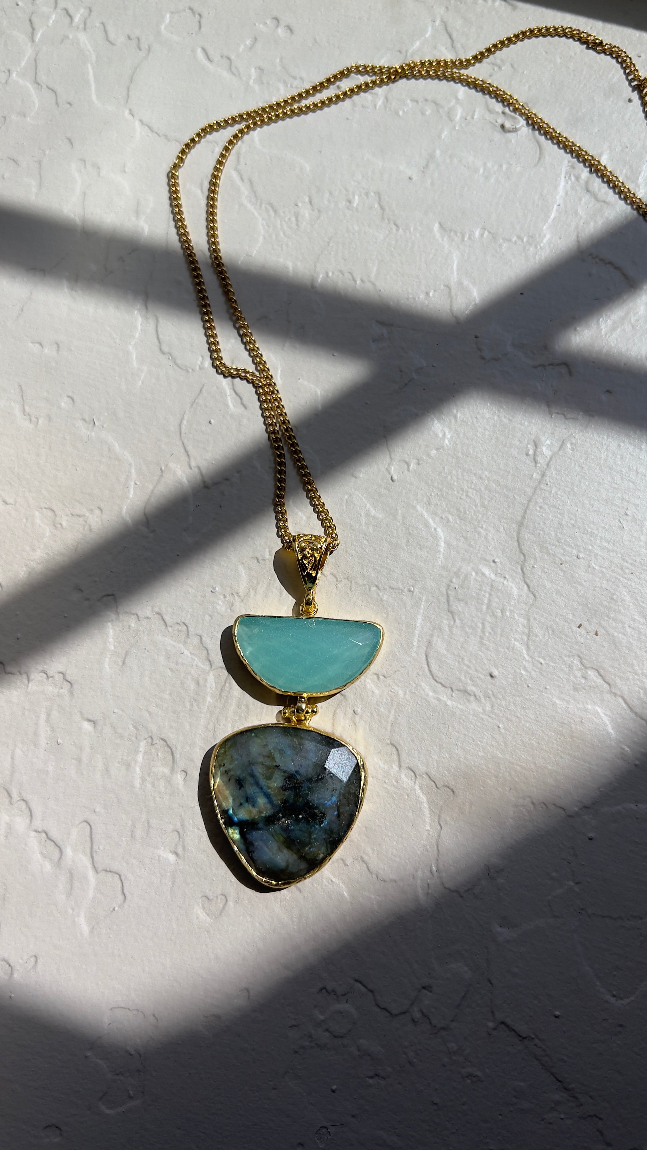 Amazonite & Labradorite Pendant Necklace – 18K Gold-Plated Silver