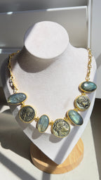 Labradorite & Ancient Coin Statement Necklace – 18K Gold-Plated Silver
