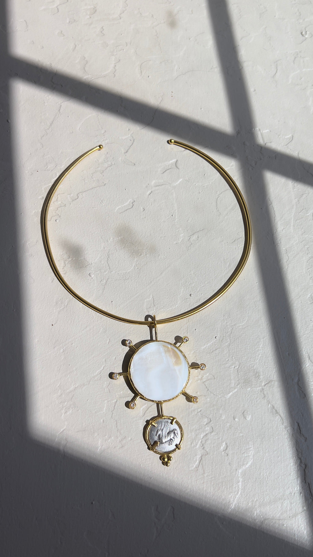 Pegasus Coin Pendant – Mother of Pearl & 18K Gold-Plated Silver