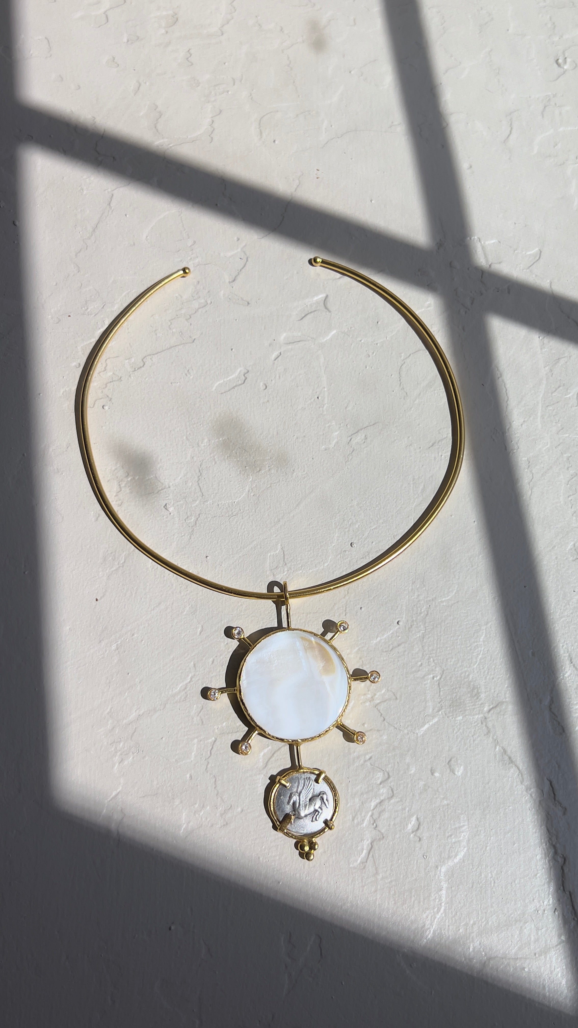 Pegasus Coin Pendant – Mother of Pearl & 18K Gold-Plated Silver