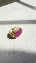 Hammered Natural Ruby Statement Ring – 18K Gold-Plated Silver