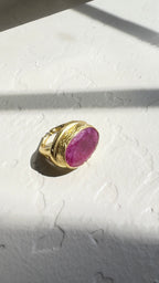 Hammered Natural Ruby Statement Ring – 18K Gold-Plated Silver