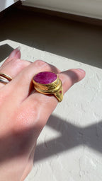 Hammered Natural Ruby Statement Ring – 18K Gold-Plated Silver