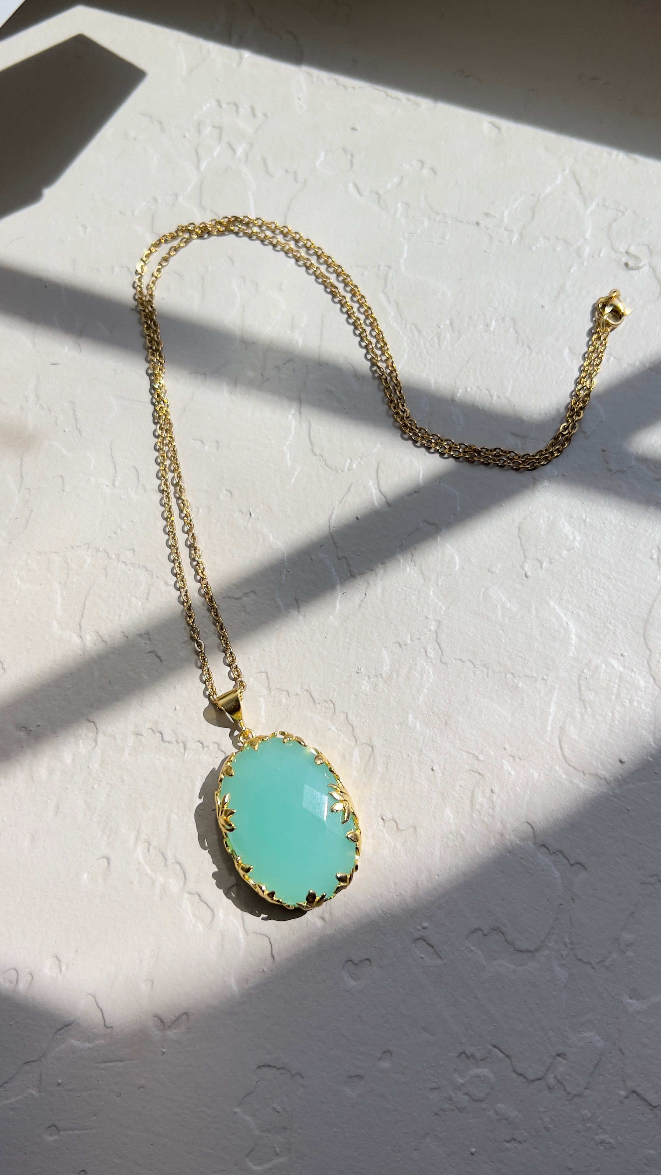 Natural Amazonite Pendant Necklace – 18K Gold-Plated Silver