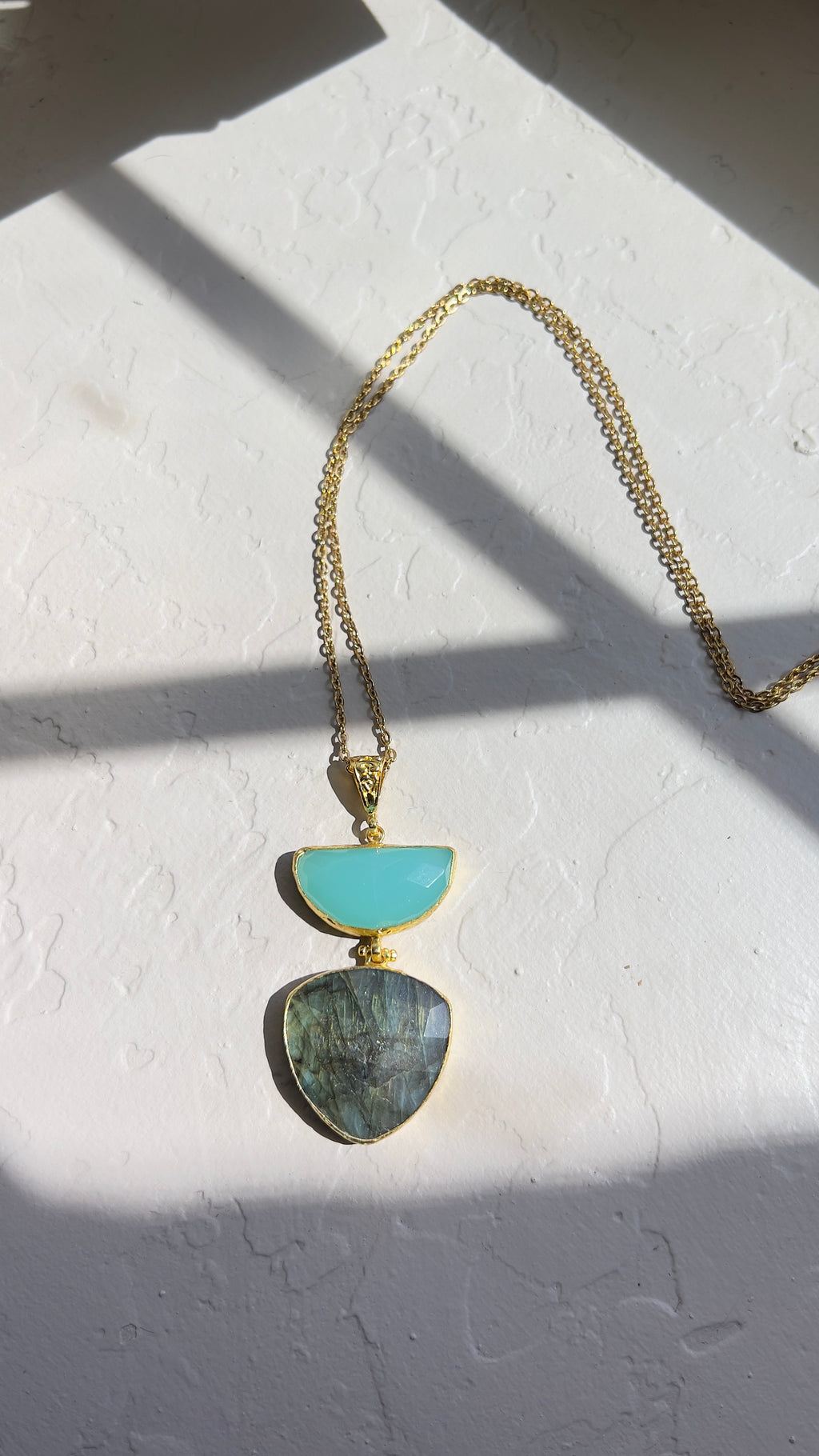 Amazonite & Labradorite Pendant Necklace – 18K Gold-Plated Silver