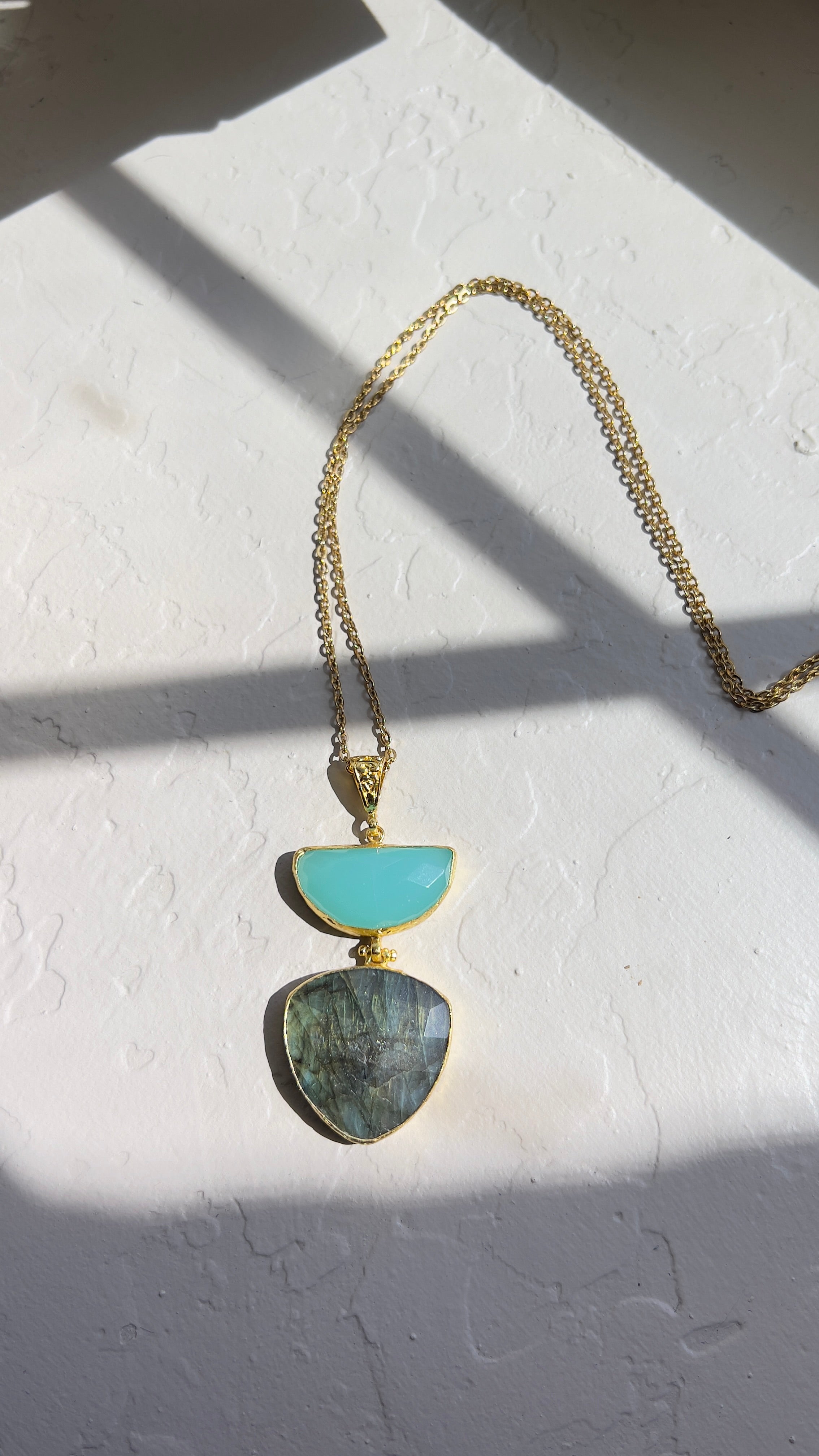 Amazonite & Labradorite Pendant Necklace – 18K Gold-Plated Silver
