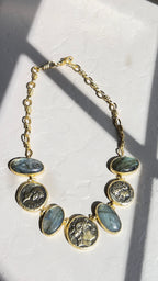 Labradorite & Ancient Coin Statement Necklace – 18K Gold-Plated Silver