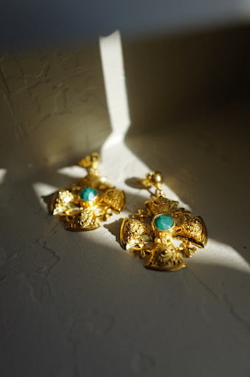 Byzantine Cross Emerald Statement Earrings