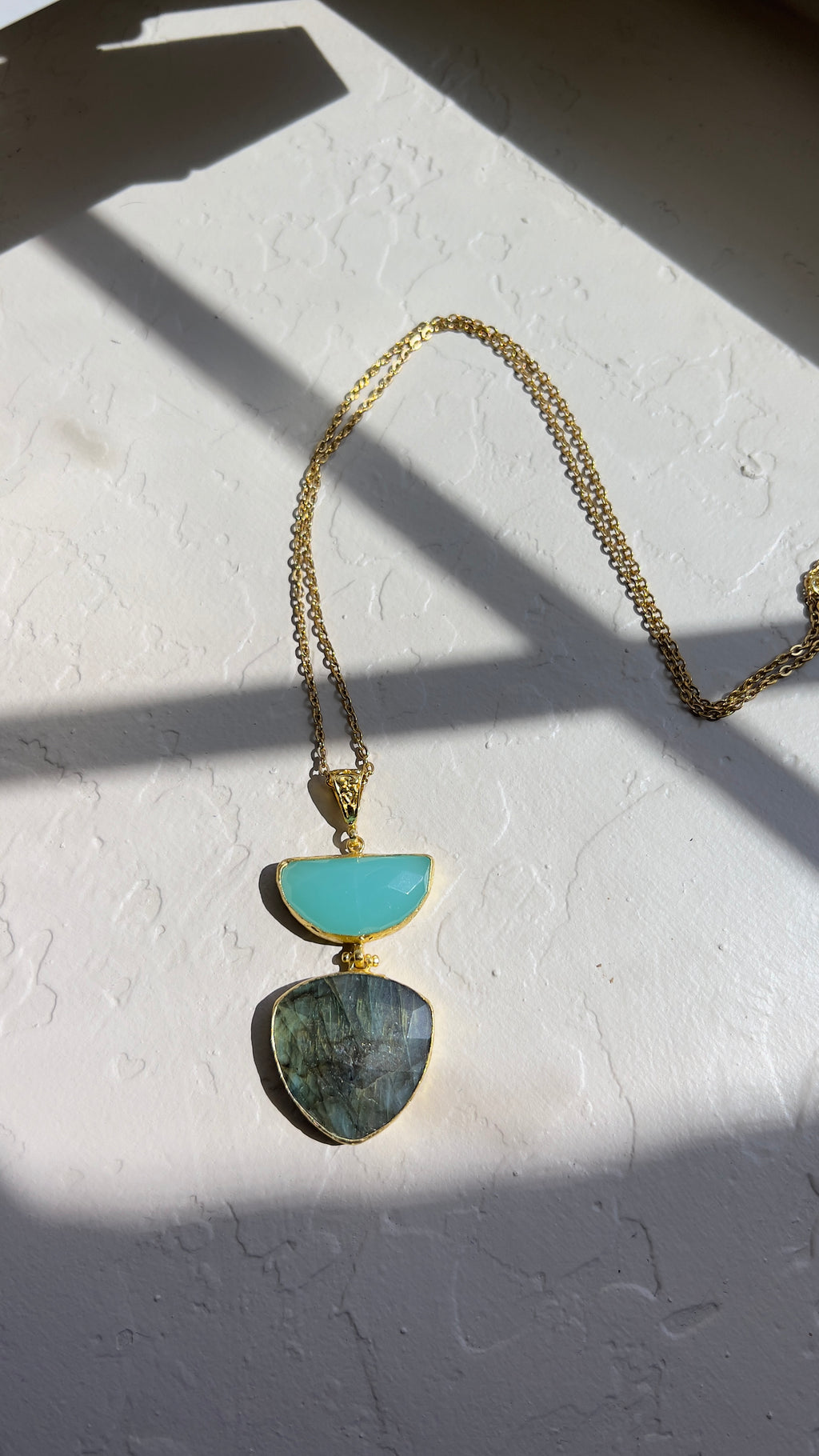 Amazonite & Labradorite Pendant Necklace – 18K Gold-Plated Silver