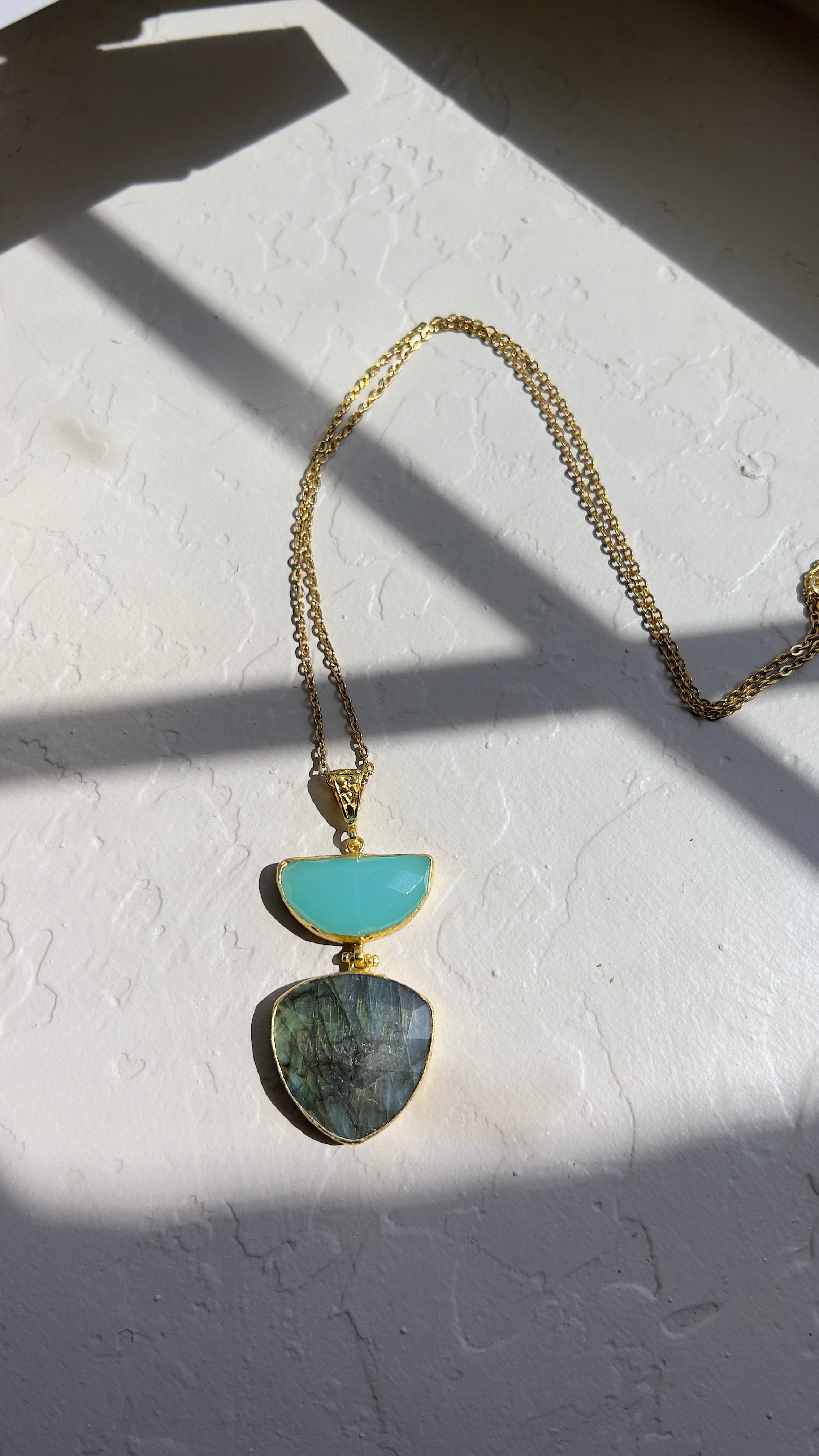 Amazonite & Labradorite Pendant Necklace – 18K Gold-Plated Silver