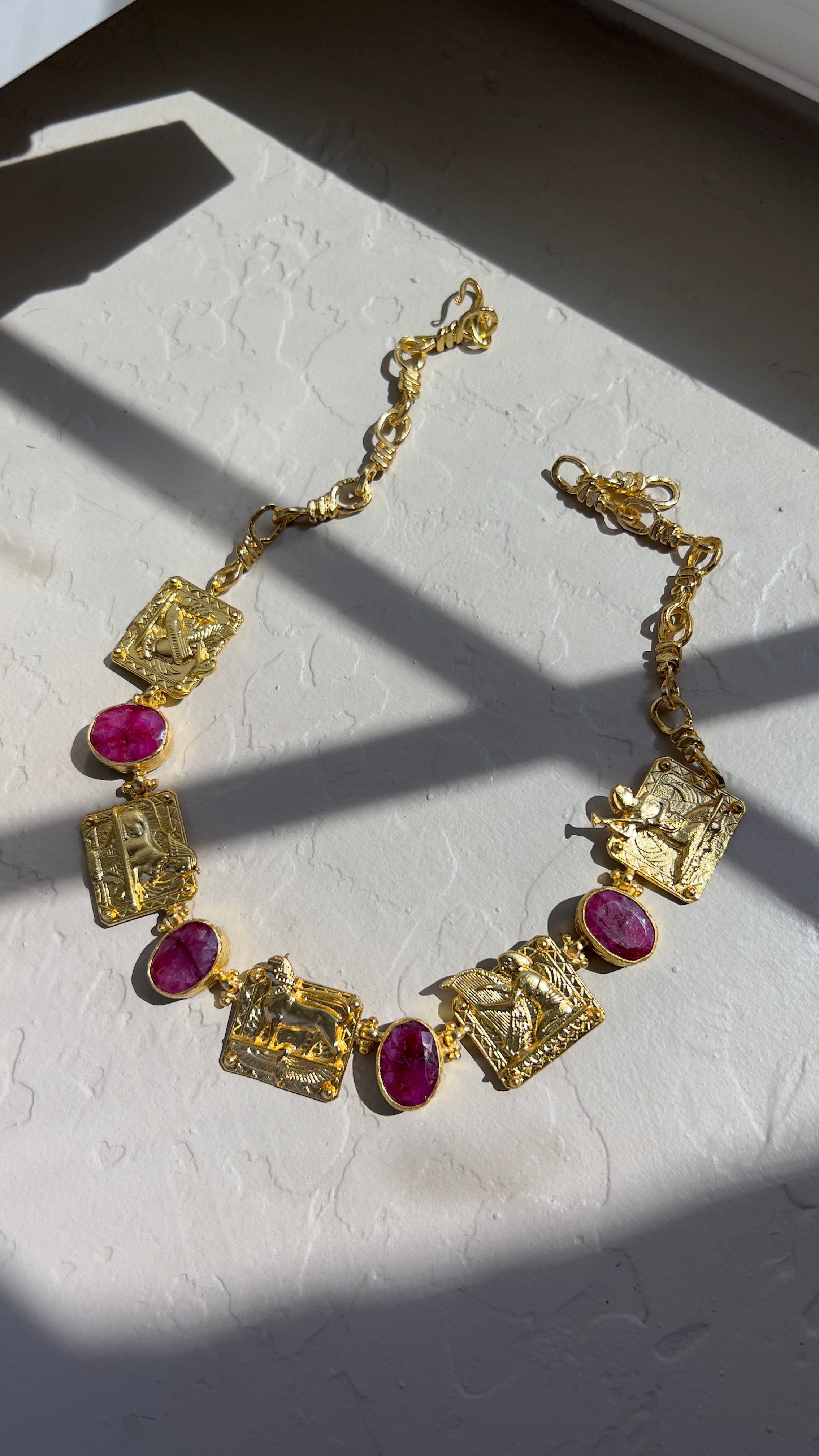 Pharaoh & Natural Unheated Ruby Statement Necklace – 18K Gold-Plated Silver