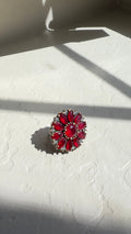 Vintage Red Quartz Flower Ring – Sterling Silver