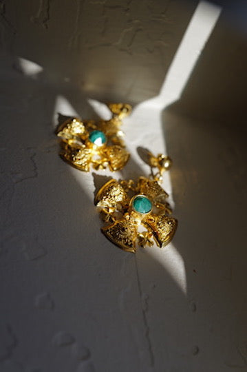 Byzantine Cross Emerald Statement Earrings