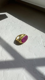 Hammered Natural Ruby Statement Ring – 18K Gold-Plated Silver