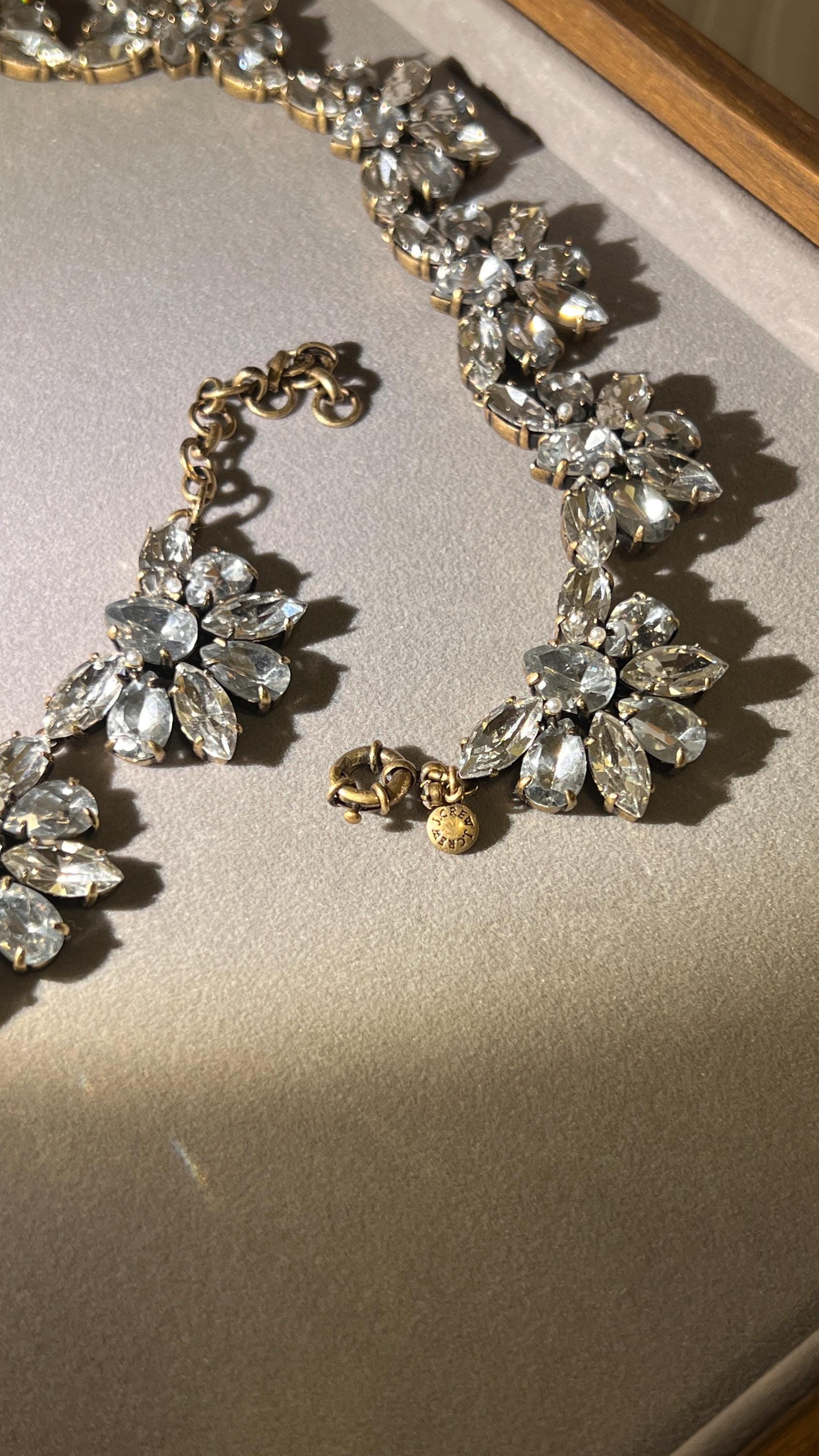 Vintage J.Crew Crystal Floral Necklace & Earrings Set – Gold Tone Wedding Jewelry