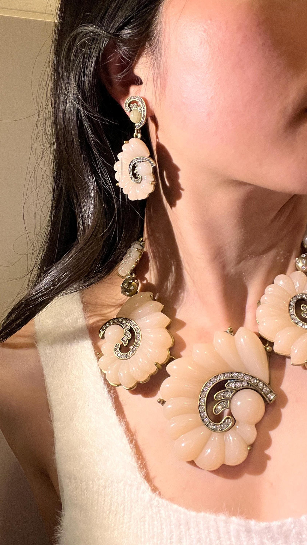 Oscar de la Renta Resin Swirl Statement Necklace Earrings Set – Couture Crystal Jewelry