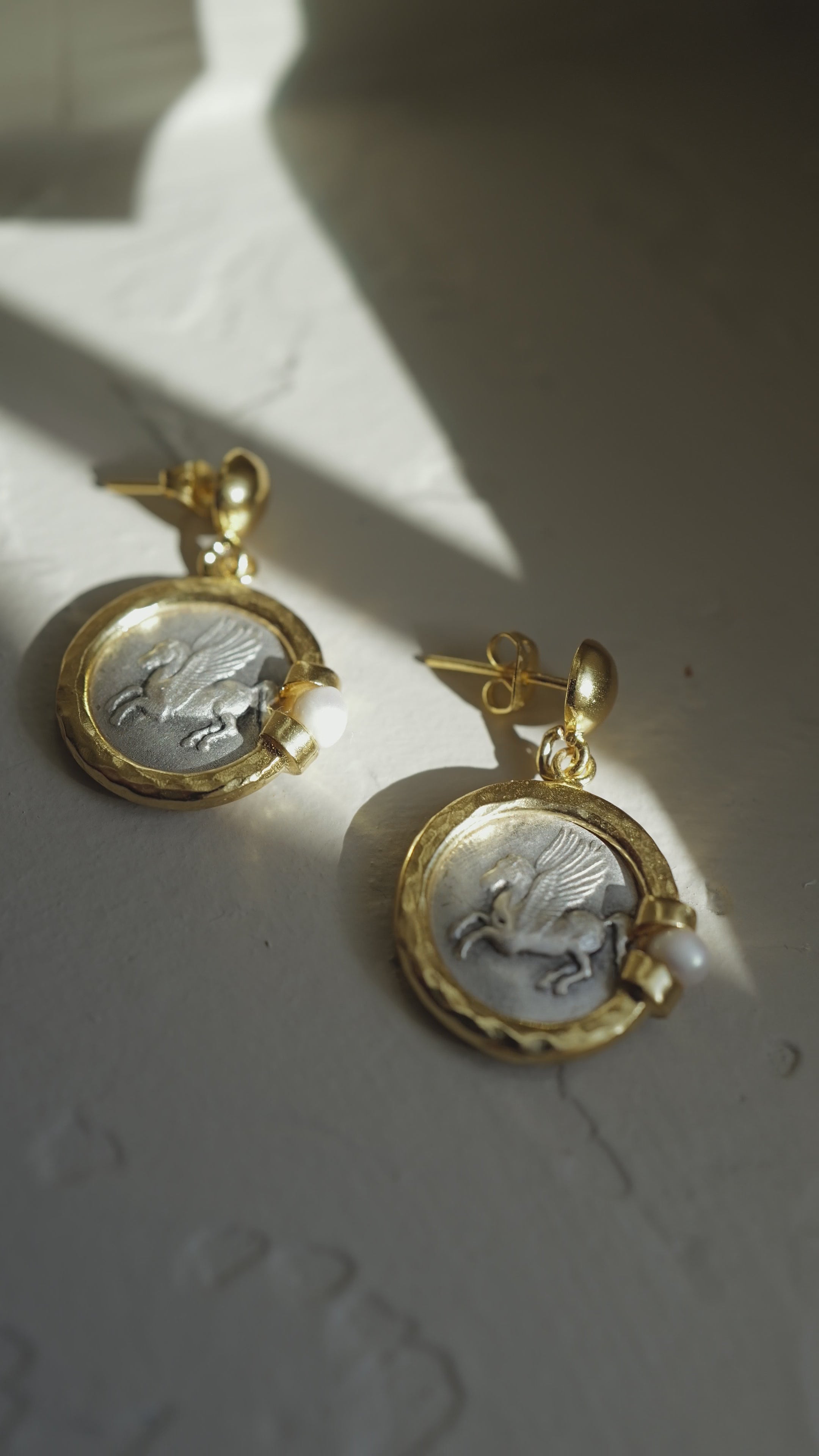 Pegasus Coin Pearl Earrings